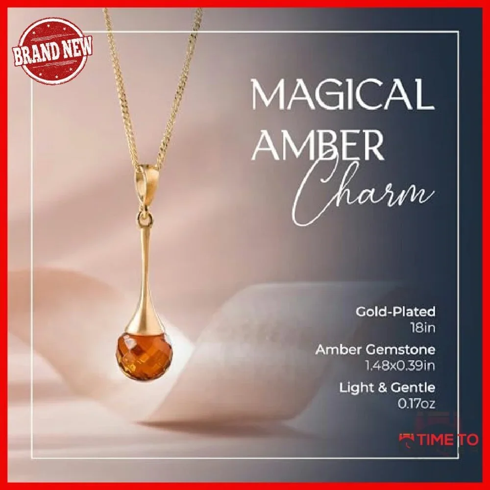 Natural Baltic Amber Teardrop Pendant Necklace Gold Plated Sterling Silver Chain